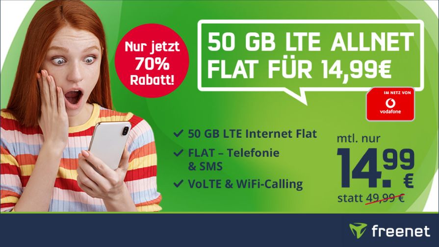 50GB LTE Tarif von freenet im Vodafone-Netz für mtl. 14,99€ mit Allnet- & SMS-Flat 1 freenet 50gb vdf aktion 895