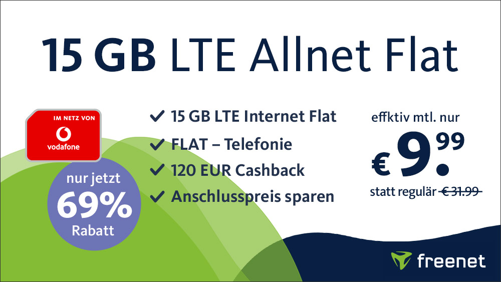 Touchdown Deal bei Freenet - 15GB Datenvolumen für 9,99€