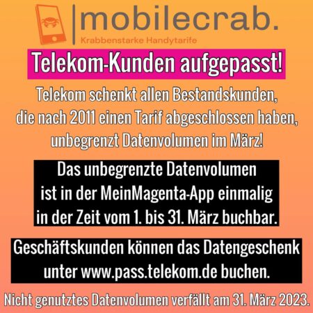 Telekom schenkt allen Bestandskunden unbegrenzt Datenvolumen im März