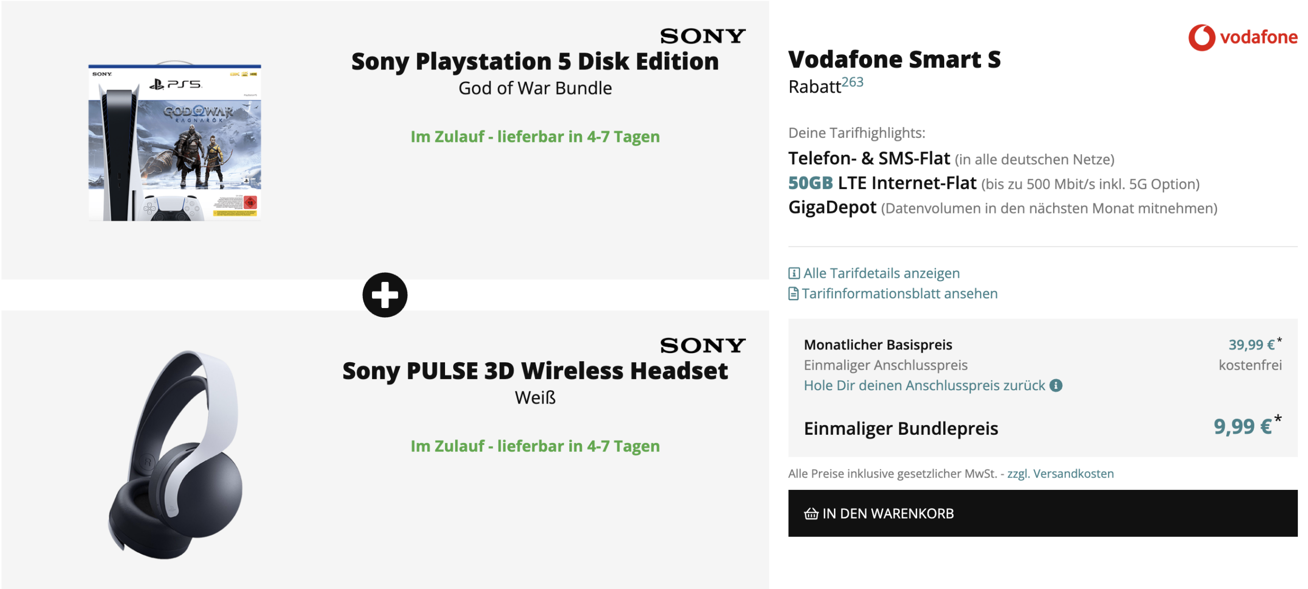 PS5 Bundle mit 50 GB Datenvolumen im 5G Netz für nur 39,99€ im Monat!