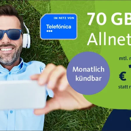 Hammer-Deal: 70 GB Datenvolumen mit 225 Mbit/s für nur 19,99€ mtl. | Telefonie & SMS Flat | monatlich kündbar | Preis auf Lebenszeit