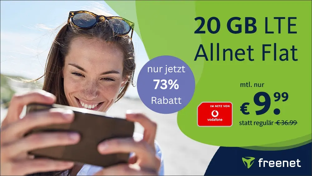20 GB LTE Datenvolumen mit Allnet-Flat für nur 9,99€ mtl. im Vodafone-Netz | mit VoLTE, WLAN Call, eSim