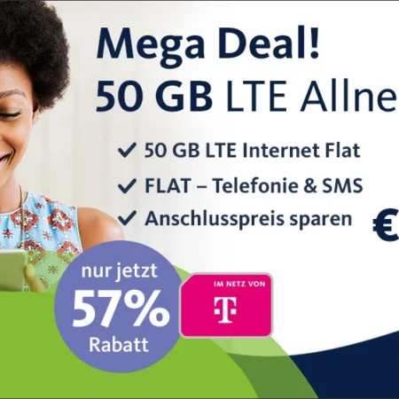 50 GB LTE Datenvolumen mit Allnet-Flat für 19,99€ mtl. im Telekom-Netz | mit VoLTE, WLAN Call, eSim