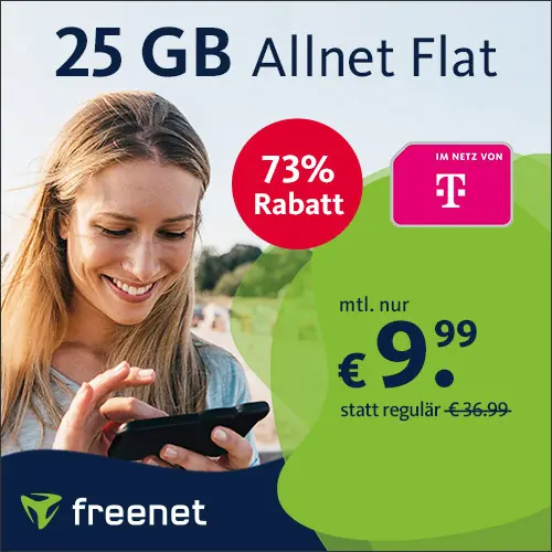 25 GB im Telekom-Netz für 9,99€ mtl. im Telekom-Netz | Allnet-Flat | eSim | WLAN Call, VoLTE