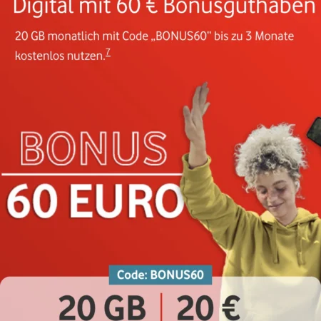 🔥 20 GB Prepaid-Freikarte für 12 Wochen gratis | CallYa Digital von Vodafone | Telefonie & SMS Flat | eSIM | 5G-Netz | monatlich kündbar | 500 Mbit/s