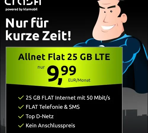 25GB für 9,99€ im Vodafone-Netz bei CRASH | eSim | Allnet-Flat | WLAN Call, VoLTE