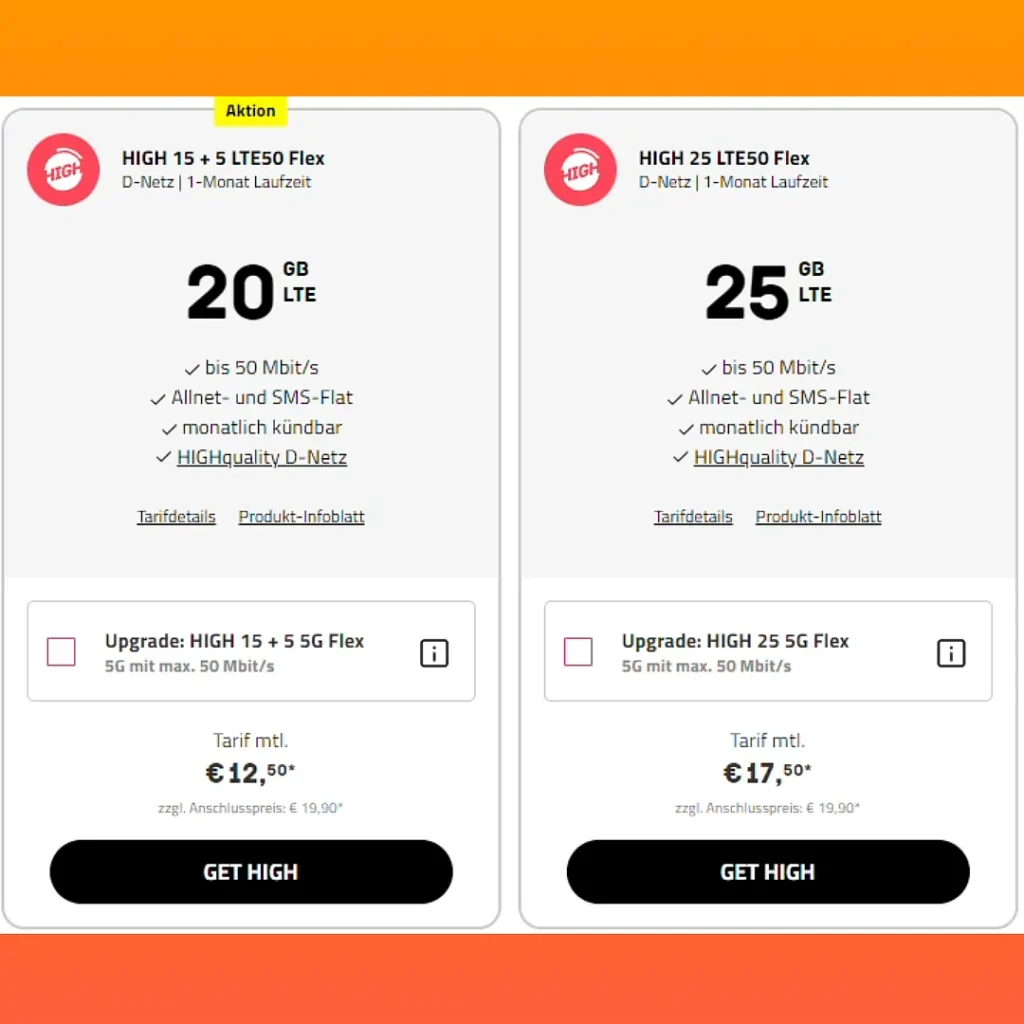 Telekom-Netz: 20 GB für 12,50€ ODER 25 GB für 17,50€