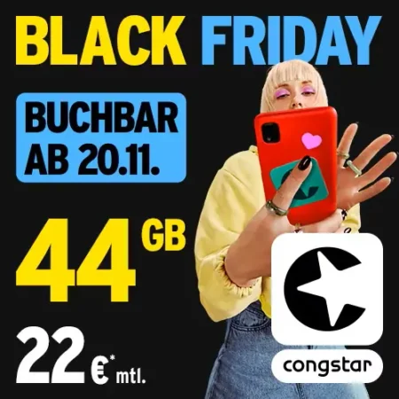 Congstar Black-Friday: 44 GB für 19,92€ | 15 GB für 13,33€ | Telekom-Netz | Allnet-Flat | mit Gutschein