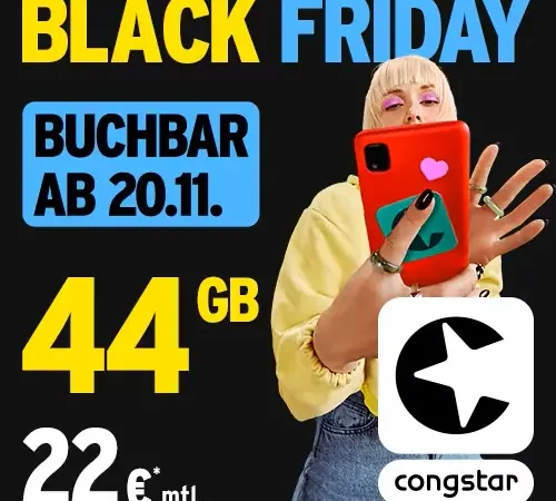 Congstar Black-Friday: 44 GB für 19,92€ | 15 GB für 13,33€ | Telekom-Netz | Allnet-Flat | mit Gutschein