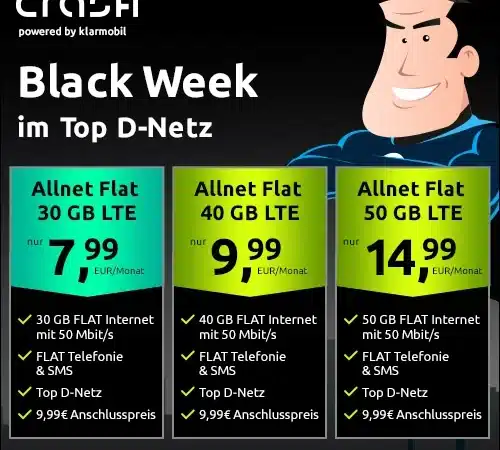 🔥30 GB für 7,99€ | 40 GB für 9,99€ | 50 GB für 14,99€ | Vodafone-Netz | BLACK-WEEK bei CRASH | Allnet-Flat, eSim | 1 Monat waipu.tv Perfect Plus