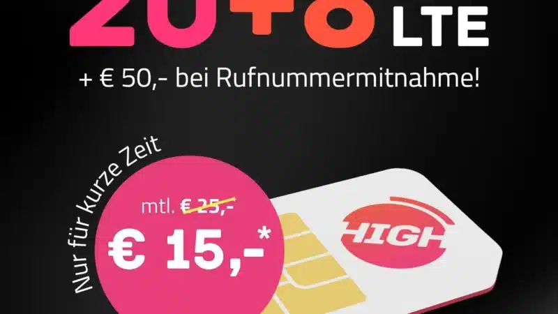 28 GB für 15€ im Telekom-Netz | BLACK-WEEK bei HIGH | Allnet-Flat & 5G | 50€ Bonus | optional mtl. kündbar & 5G