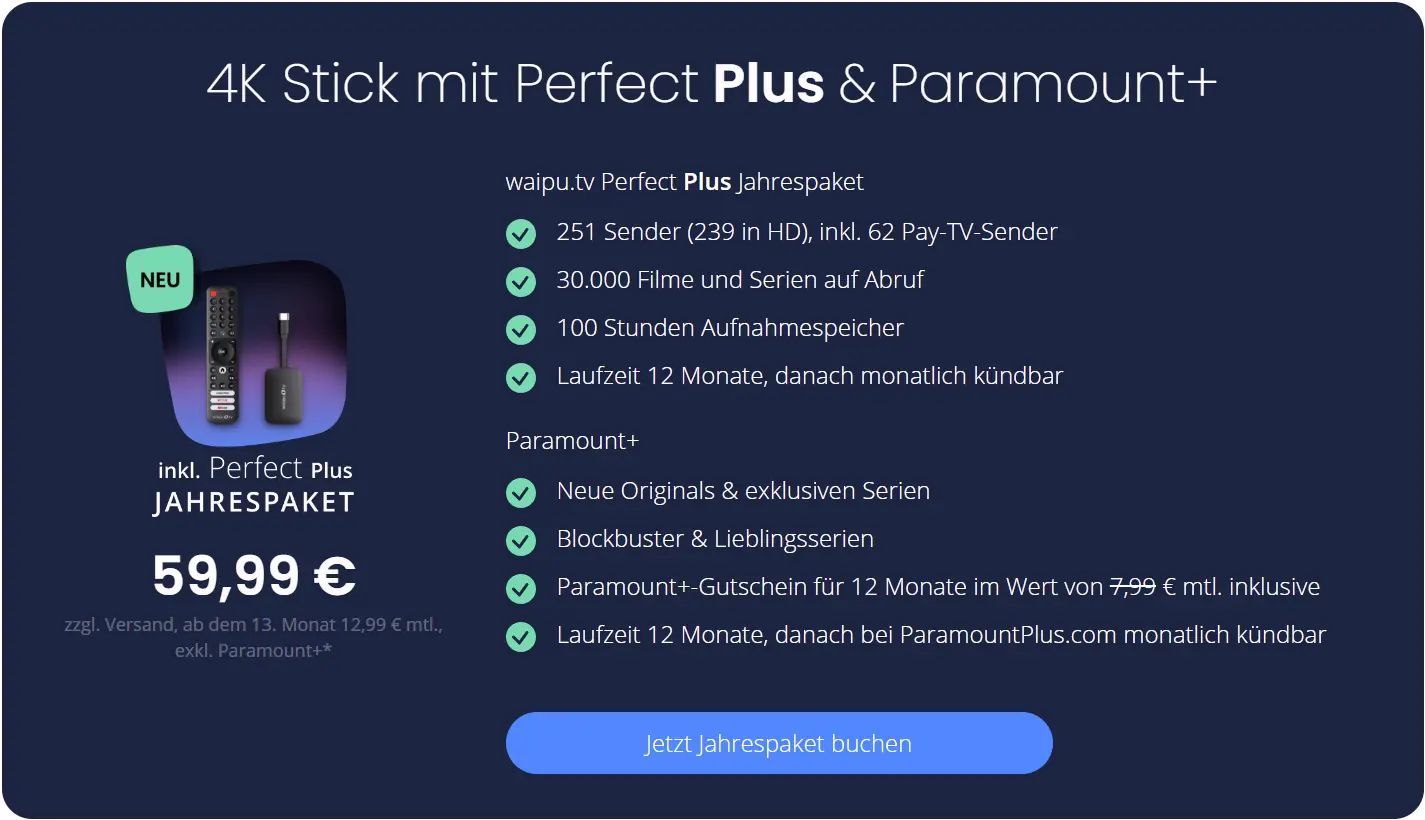 4K Stick mit Perfect Plus &Paramount+ für nur 59,99€