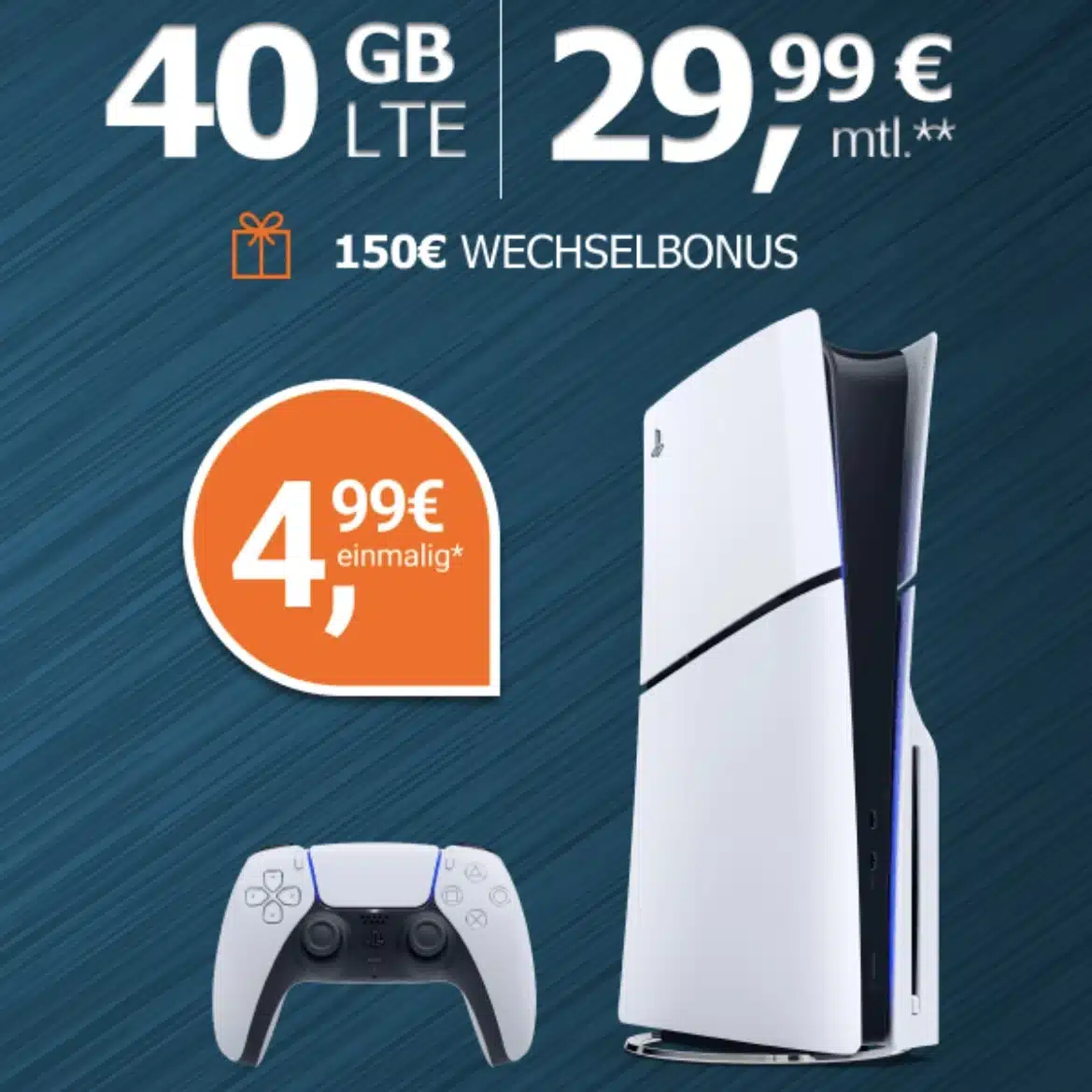 Playstation 5 Slim + 40 GB Datenvolumen für 29,99€ mtl. | Telekom-Netz | Allnet-Flat | 150€ Wechselbonus