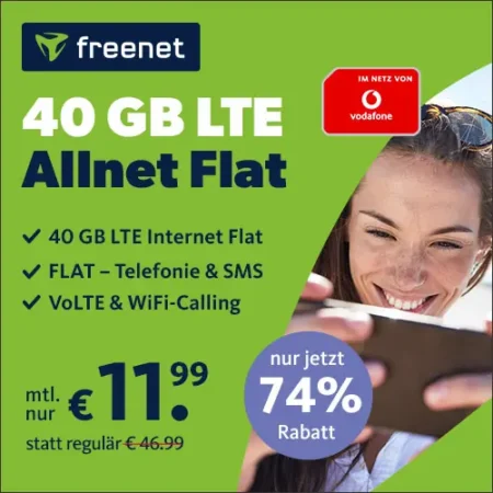 🔥40 GB für 11,99€ | Vodafone-Netz | 100 Mbit/s | Allnet-Flat, eSim, EU-Roaming