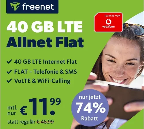 🔥40 GB für 11,99€ | Vodafone-Netz | 100 Mbit/s | Allnet-Flat, eSim, EU-Roaming