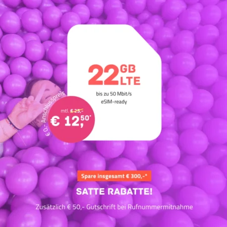 22 GB im Telekom-Netz für 12,50€ mtl. | Allnet-Flat | 50€ Bonus | eSim, WLAN Call, VoLTE bei HIGH-Mobile