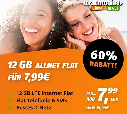 🔥Telekom-Netz 12 GB für 7,99€ mtl. | Allnet-Flat | eSim, WLAN Call, VoLTE | Klarmobil