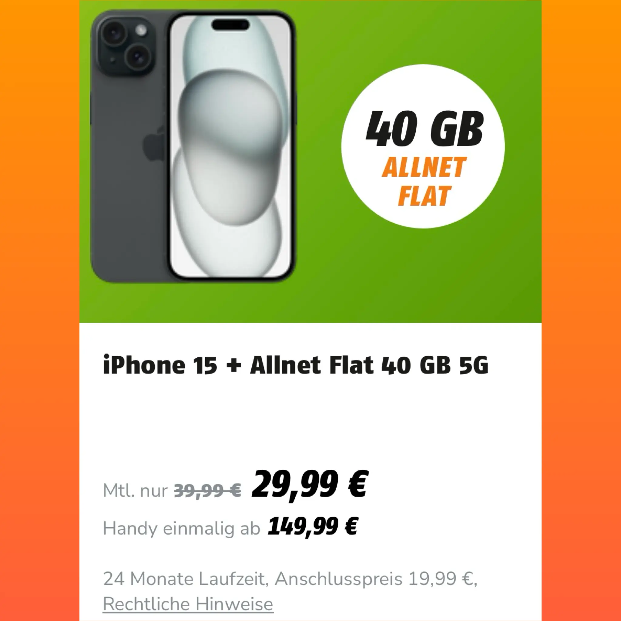 Telekom-5G-Netz: iPhone 15 (128GB) mit 40 GB für 29,99€ mtl. | 199€ Zuzahlung | Klarmobil