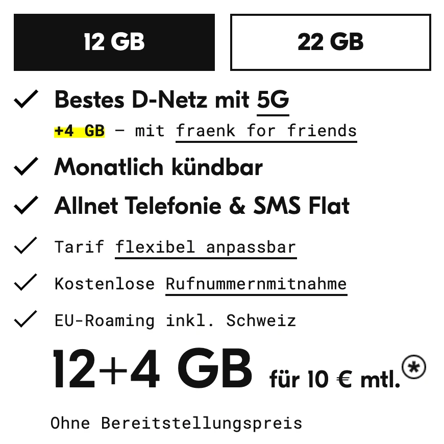 🔥Telekom-Netz: 16 GB für 10€ mtl. | monatlich kündbar | 5G + Allnet-Flat | eSim, WLAN Call, VoLTE | FRAENK