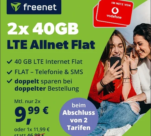 🔥Vodafone-Netz: 40 GB für 11,99€ mtl. | bei 2 Tarifen nur 9,99€ | Allnet-Flat | eSim, WLAN Call, VoLTE | freenet