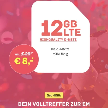 Telekom-Netz: 12 GB für 8€ mtl. mit Allnet-Flat, eSim, WLAN Call, VoLTE | HIGH-Mobile