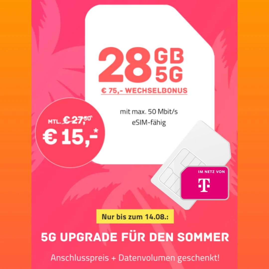 🔥Telekom 5G-Netz: 28 GB für 15€ | 40 GB für 20€ | Bis zu 100€ Bonus | optional monatlich kündbar | HIGH-Mobile