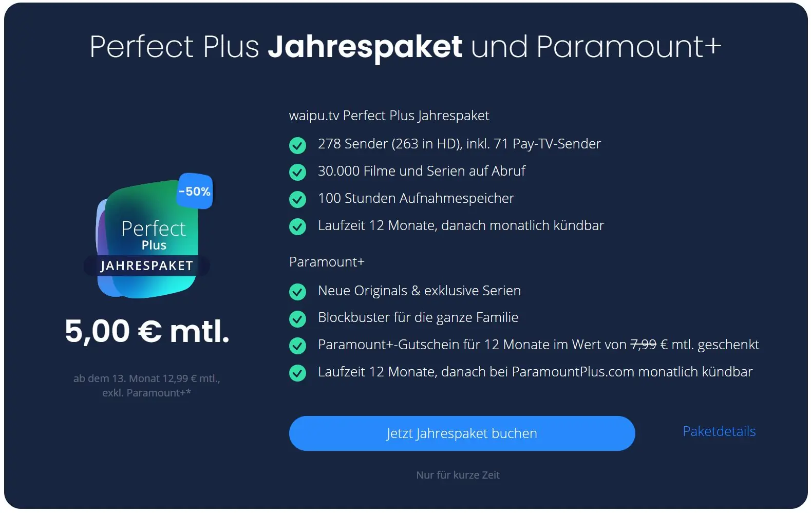 waipu.tv Perfect Plus und Paramount+ in der Übersicht.