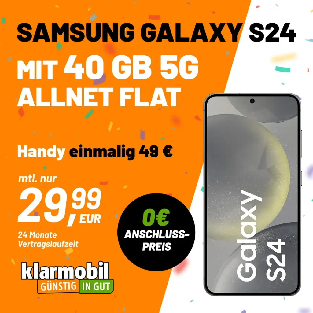 Das Samsung Galaxy S24 für einmalig 49,99€ + 40 GB für monatlich 29,99€ im Vodafone 5G-Netz