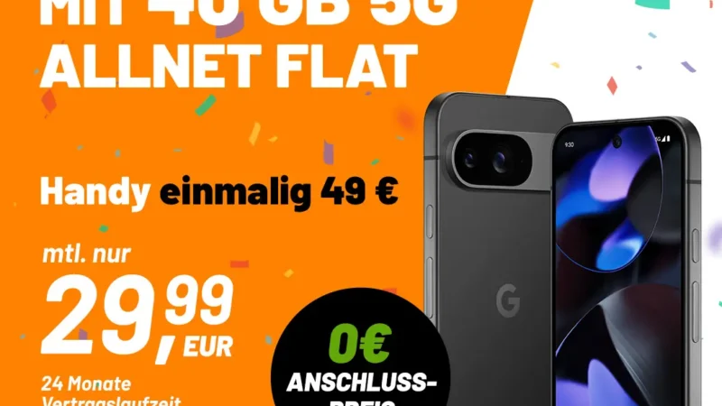 Google Pixel 9 256 GB + 40 GB im 5G Vodafone-Netz für 29,99€ mtl. + einm. 49,99€ | Telefonie- und SMS-Flat | Klarmobil