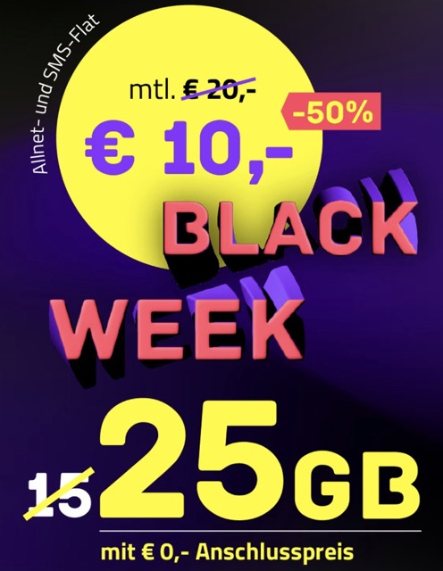 25 GB im 5G Telekom-Netz für 13€ mtl. | 40 GB für eff. 15,83€ | 40GB für eff. 12,92€ | Monatlich Kündbar | BLACK WEEK bei HIGH Mobile