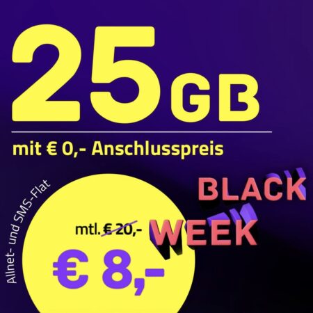 25 GB im Telekom-Netz für 8€ mtl. | 40 GB für eff. 15,83€ | 50 GB für eff. 12,92€ | Monatlich Kündbar | BLACK FRIDAY bei HIGH Mobile