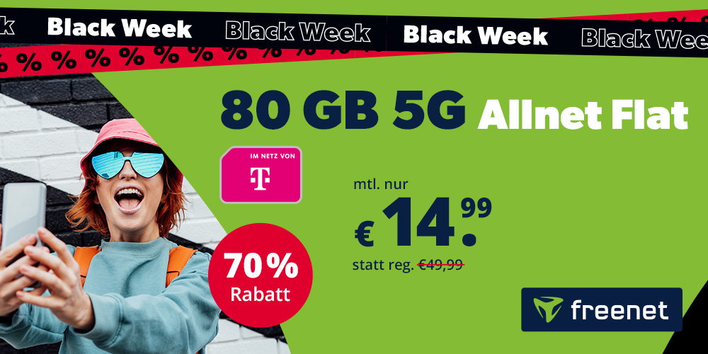 80 GB Datenvolumen im 5G Telekom-Netz für nur 14,99€ mtl.