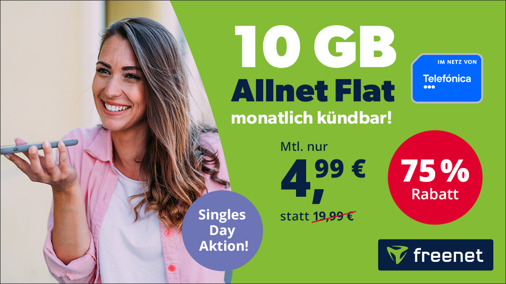 10 GB Allnet Flat im Telefonica-Netz. Monatlich kündbar! Für 4,99€ mtl.