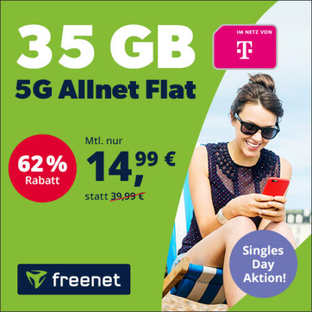 35 GB für 14,99€ im Telekom 5G-Netz | Allnet- & SMS-Flat | Hammer Singles Day Aktion bei Freenet