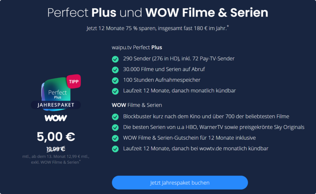 Zusammenfassung von waipu.tv und WOW Film & Serien