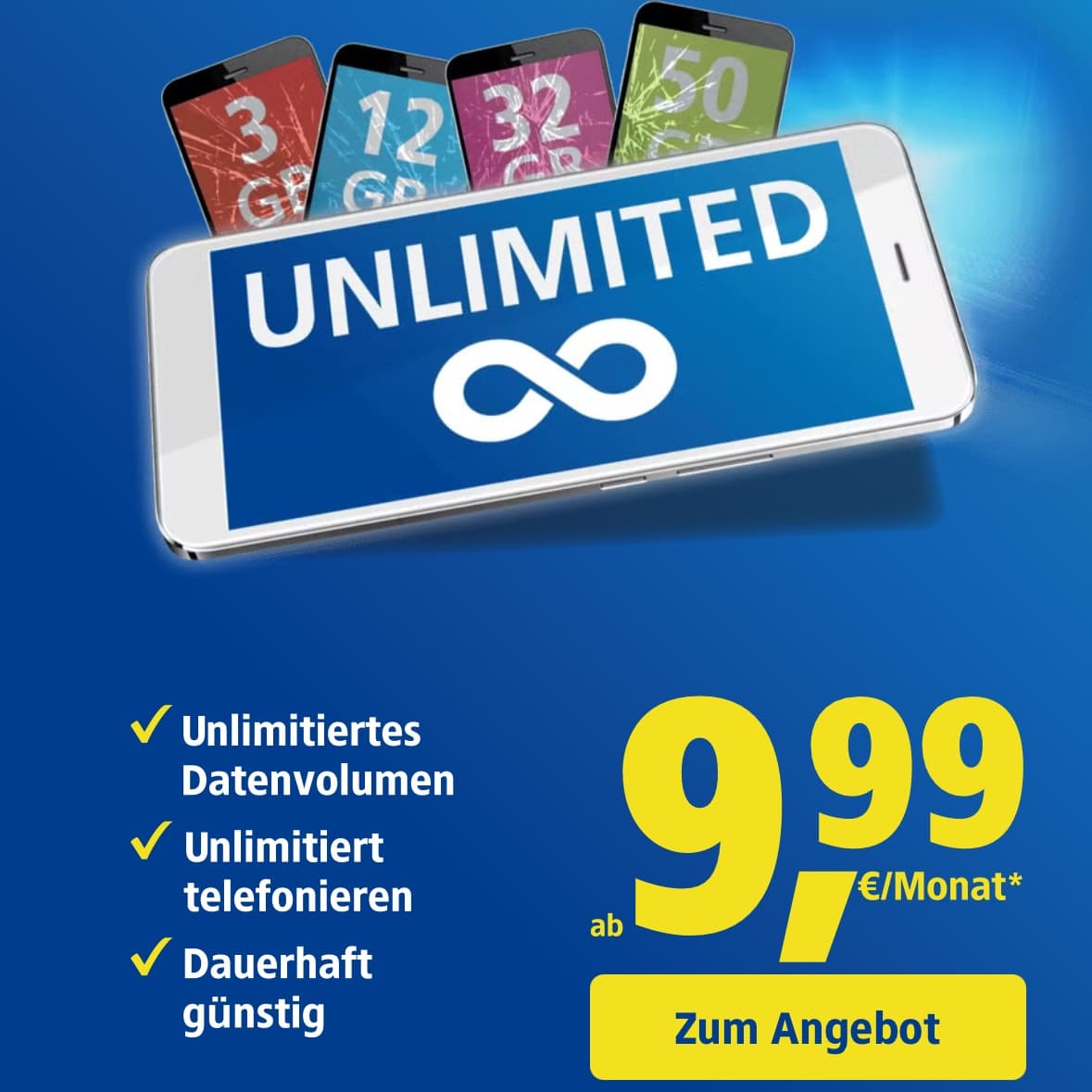 Unlimited Datenvolumen bei 1&1: Ab 9,99€ bis zu 300 Mbit/s