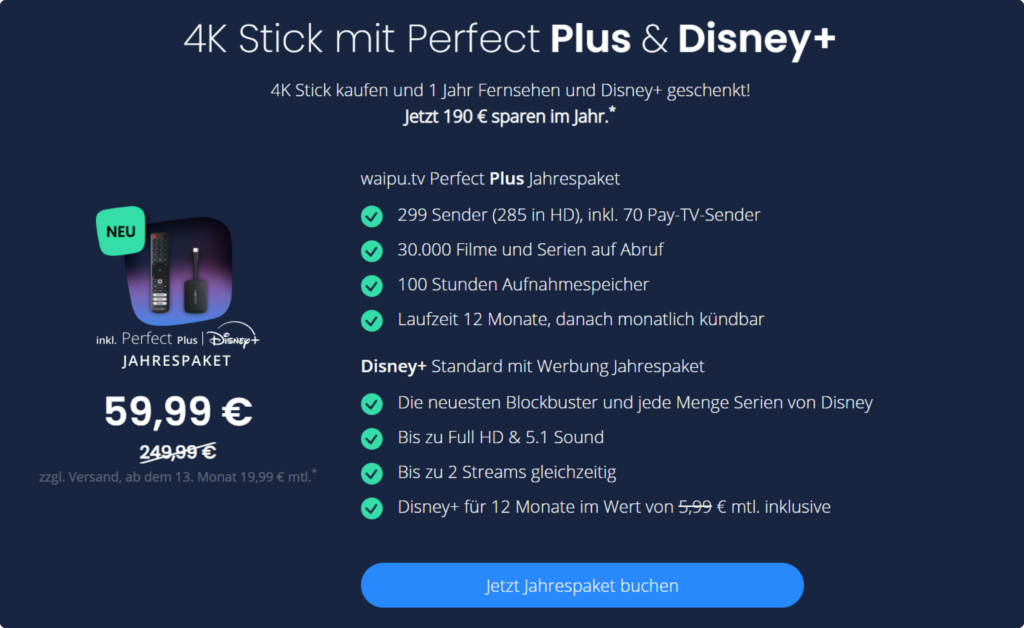 Übersicht aller Funktionen von waipu.tv Perfect Plus und Disney+