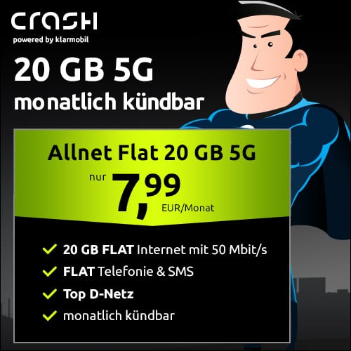 20 GB im 5G Netz von Vodafone für nur 7,99€ im Monat!