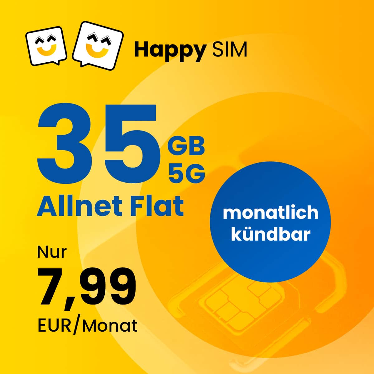 35 GB Datenvolumen bei HappySIM im 5G Netz von o2 Telefonica-Netz