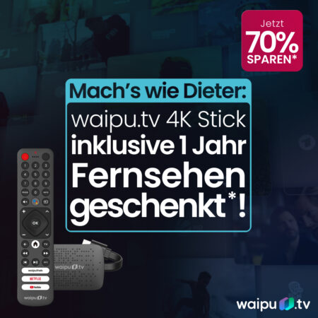 Streaming-Kracher: waipu-tv 4K Stick + 1 Jahr Perfect Plus für nur 59,99 €! 🎬🔥