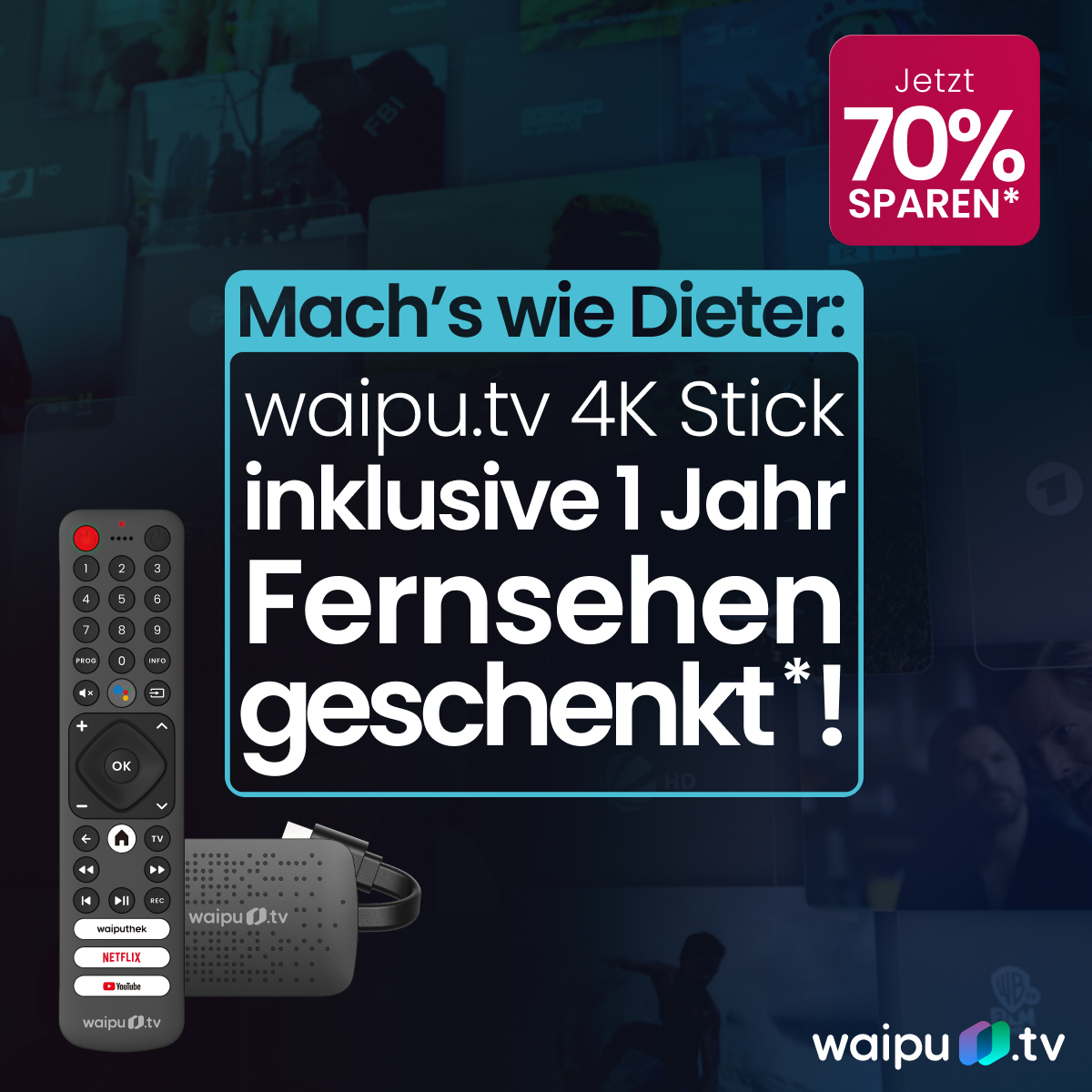 waipu.tv 4K Stick inklusive 1 Jahr Fernsehen geschenkt