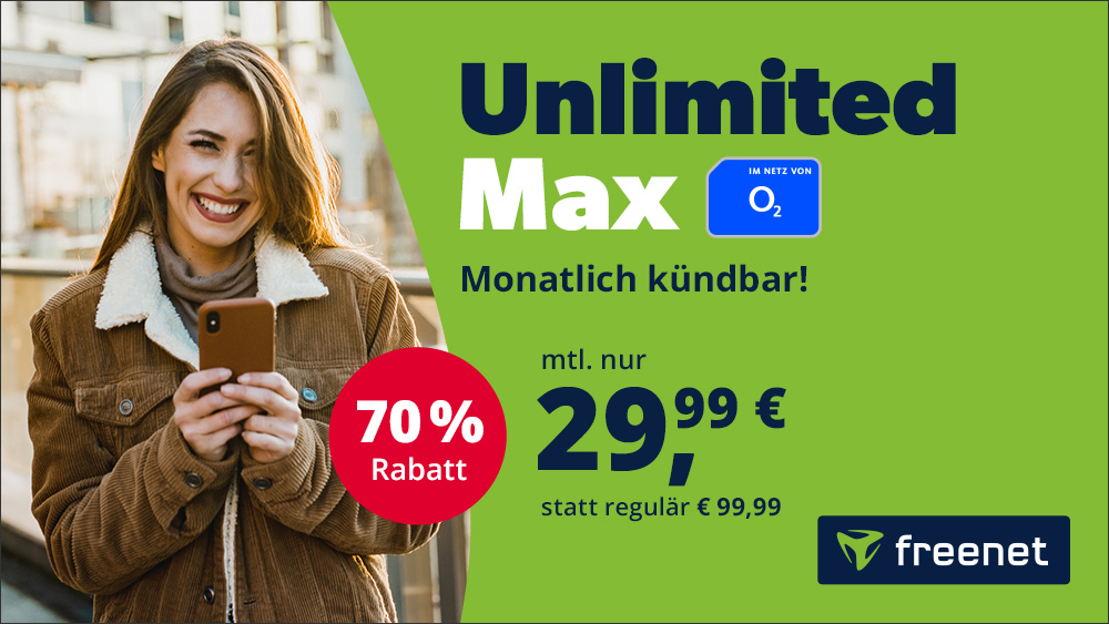 Freenet Unlimited Max im Netz von o2 - Monatlich kündbar