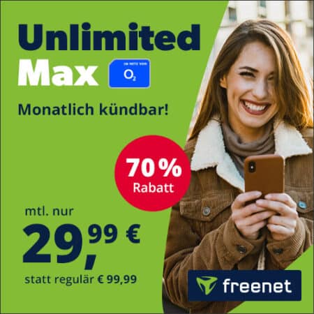 o2 Mobile Unlimited Max für nur 29,99 €/Monat – 5G mit 300 Mbit/s! | Monatlich kündbar oder 24 Monate Laufzeit | Telefon- & SMS-Flat | Kein Anschlusspreis bei 24M 🔥