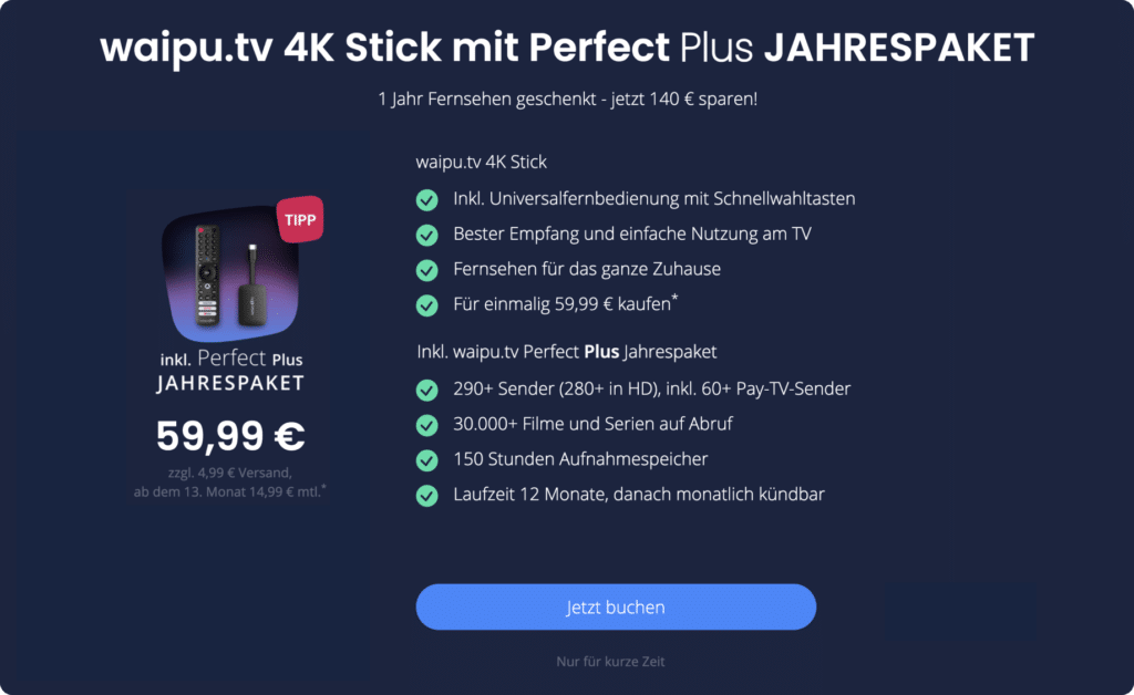 waipu.tv 4k Stick mit Perfect Plus Details