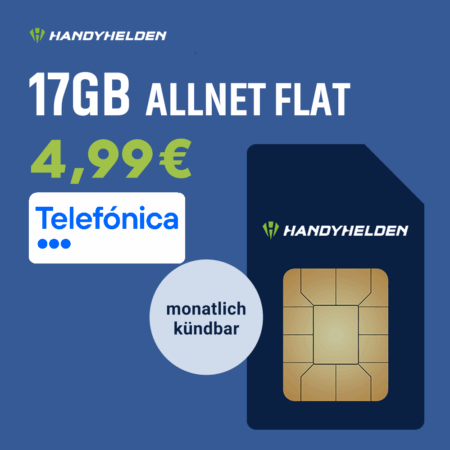 17 GB für 4,99 € im Telefónica-Netz | 100 GB für 11,99 € im Vodafone-Netz | o2 Unlimited ab 14,99€ | Alle Netze mit 5G Allnet-Flat Tarifen | Die besten Handyhelden.de Tarife zum Launch