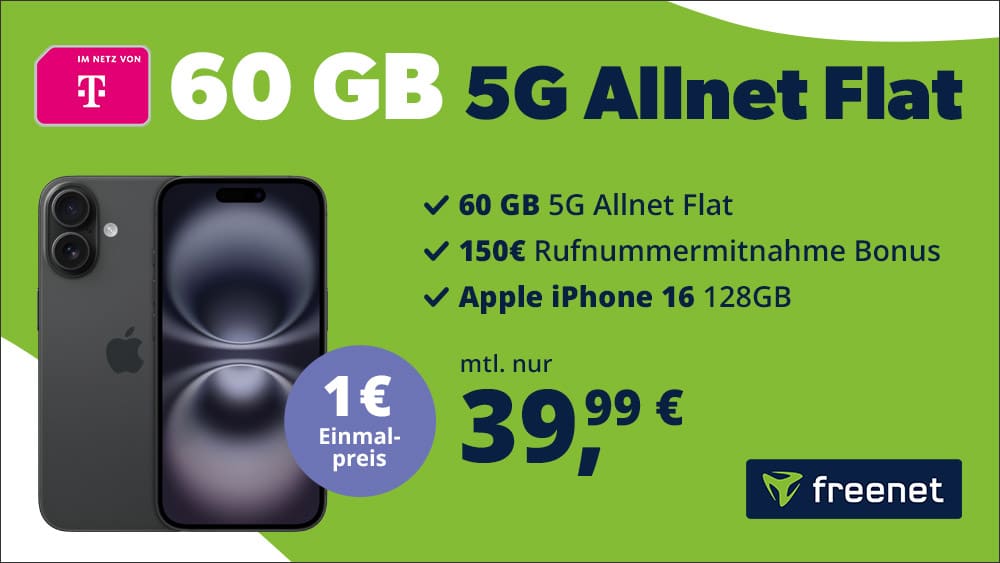 150€ Rufnummermitnahme Bonus mit Apple iPhone 16